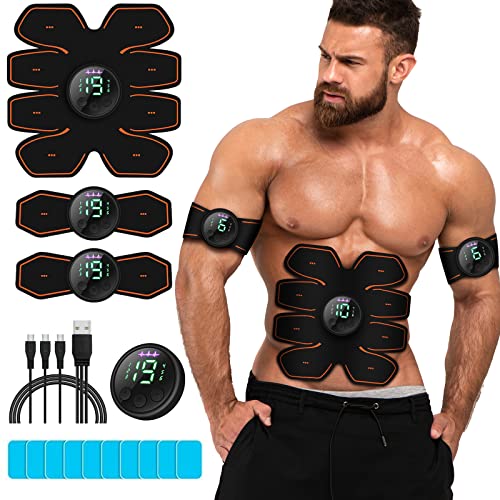 Grexemin ABS-stimulator, trainingsapparatuur, Ab-machine, USB-oplaadbare uitrusting voor buik/arm/been, krachttrainingsapparatuur voor mannen en vrouwen