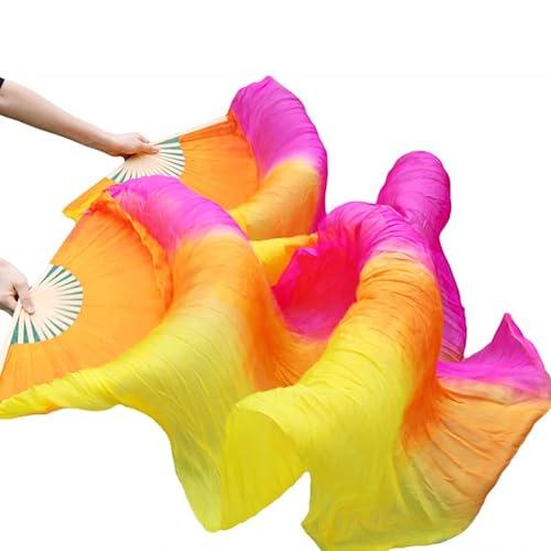 ZlyxLzq Zijden Fans, Zijden Bamboe Lange Fans Chinese Zijden Sluiers Dans Fans Paar Buikdansen Fans 6 Kleur (Color : Yellow, Size : L 180cm 1pair(2pcs))