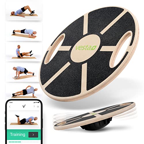 Vesta+ Vesta + Balance Board Hout+ Fitness App, De Balansbord Testwinnaar voor de Plus in uw workout, balansbord erwachsene als gleichgewichtstrainer, wackelbrett en evenwichtsbord ballance-board