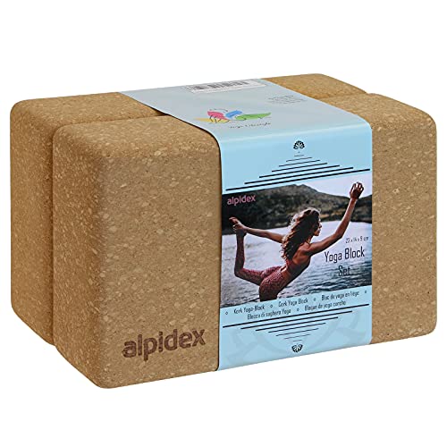 ALPIDEX Yoga blok set van 2 ecologisch en duurzaam ecologisch en duurzaam natuurlijk kurk uit Portugal, Grootte:2 stuk 23 x 14 x 7.5 cm