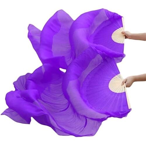 CASOTA Hand Made Silk Fan Kunstzijde Fans,Lange Silk Fans, Fan Veils Handgemaakte Silk Veil Fans Belly Dancing Fans (Color : Blu, Size : 120cm90cm) (Color : Lake Blue, Size : 120cm90cm)