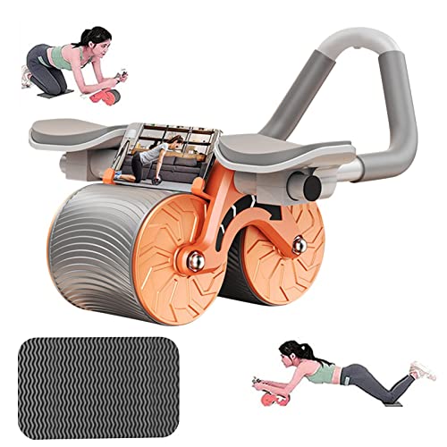 Gusengo Automatische terugspringwiel, trainingsfiets voor buikspiertraining, buikspiertrainer met kniebeschermers, buikspierroller, antislip, voor basistraining, thuis