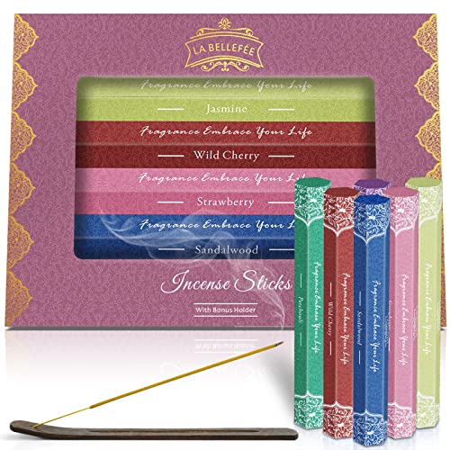 LA BELLEFÉE Wierook Sticks 120 Sticks, Set van 6 Totaal 246 Gram, voor Yoga, Aromatherapie, Ontspanning, Meditatie