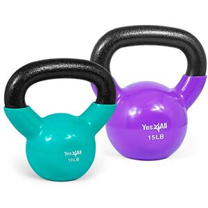 Yes4All XVWR Kettlebell, met vinylcoating, gietijzeren kettlebell, set van 4,5 + 6,8 kg Yes4All XVWR Kettlebell, met vinylcoating, gietijzeren kettlebell, set van 4,5 + 6,8 kg
