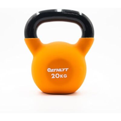 Athlyt Neopreen Kettlebell 20kg, Oranje Platte basis, brede handgreep, vloerveilige coating, ideale gewichten voor thuissportscholen, 2 kg tot 20 kg Athlyt Neopreen Kettlebell 20kg, Oranje Platte basis, brede handgreep, vloerveilige coating, ideale gewichten voor thuissportscholen, 2 kg tot 20 kg