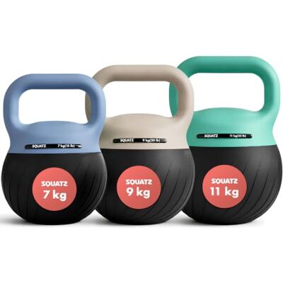 SQUATZ Soft Drop Kettlebell-set voor krachttraining thuis Kettlebell-set met gedempte basis en brede handgreep, vloerveilig ontwerp, 6,8 kg, 9,1 kg en 25 lbs gewichten voor full-body workouts SQUATZ Soft Drop Kettlebell-set voor krachttraining thuis Kettlebell-set met gedempte basis en brede handgreep, vloerveilig ontwerp, 6,8 kg, 9,1 kg en 25 lbs gewichten voor full-body workouts