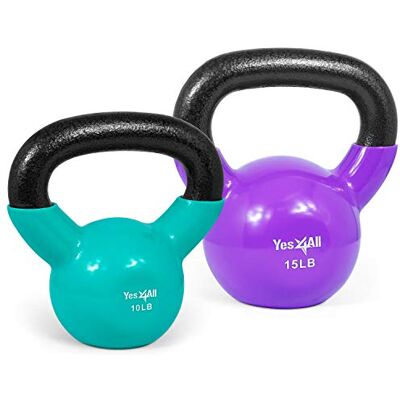 Yes4All XVWR Kettlebell, met vinylcoating, gietijzeren kettlebell, set van 4,5 + 6,8 kg Yes4All XVWR Kettlebell, met vinylcoating, gietijzeren kettlebell, set van 4,5 + 6,8 kg
