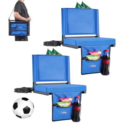 VEVOR Stadionstoel, opvouwbare bleekmiddelstoel met rugsteun en dik kussen, gewatteerde stadionstoelen voor bleekmiddel, inclusief schouderriem, haken, bekerhouder en zijvak, blauwe bleekstoel VEVOR Stadionstoel, opvouwbare bleekmiddelstoel met rugsteun en dik kussen, gewatteerde stadionstoelen voor bleekmiddel, inclusief schouderriem, haken, bekerhouder en zijvak, blauwe bleekstoel