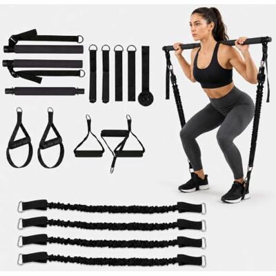 Relaxdays Pilates Bar Kit, kleurkeuze 4 weerstandsbanden, 30–160 lbs, grepen, lussen, deuranker, tas, Pilatesstang Relaxdays Pilates Bar Kit, kleurkeuze 4 weerstandsbanden, 30–160 lbs, grepen, lussen, deuranker, tas, Pilatesstang