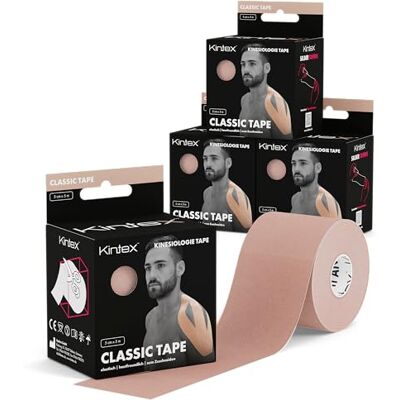 Kintex Kinesiologie Tape Classic, 4 rollen 5 cm x 5 m, huidvriendelijke en waterdichte kinesiologie tape, fysiotape, voor sport en fysiotherapie Kintex Kinesiologie Tape Classic, 4 rollen 5 cm x 5 m, huidvriendelijke en waterdichte kinesiologie tape, fysiotape, voor sport en fysiotherapie