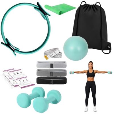 Relaxdays Pilates-set, 11-delig, kleurkeuze Ring, bal, 4 weerstandsbanden, 2 halters, tas, pomp, meetlint, pilatesaccessoires thuis Relaxdays Pilates-set, 11-delig, kleurkeuze Ring, bal, 4 weerstandsbanden, 2 halters, tas, pomp, meetlint, pilatesaccessoires thuis