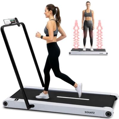 SQUATZ Walking Pad met Trilplaat en Handrail Zwart – Compacte Loopband met LED Display en Afstandsbediening voor Thuis en Kantoor, Grote Loopoppervlakte SQUATZ Walking Pad met Trilplaat en Handrail Zwart – Compacte Loopband met LED Display en Afstandsbediening voor Thuis en Kantoor, Grote Loopoppervlakte