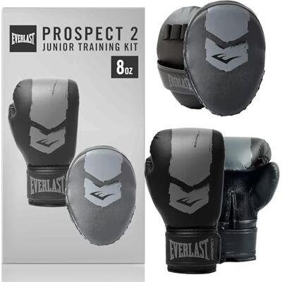 Everlast Unisex Youth Prospect Bokswanten & Handschoenen Starter Kit Zwart/Grijs One Size Everlast Unisex Youth Prospect Bokswanten & Handschoenen Starter Kit Zwart/Grijs One Size