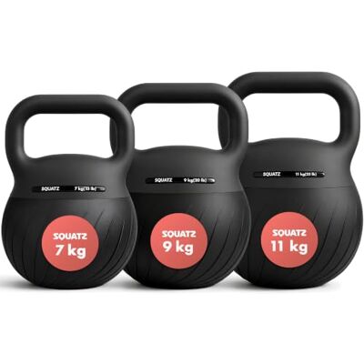 SQUATZ Soft Drop Kettlebell-set voor krachttraining thuis Kettlebell-set met gedempte basis en brede handgreep, vloerveilig ontwerp, 6,8 kg, 9,1 kg en 25 lbs gewichten voor full-body workouts SQUATZ Soft Drop Kettlebell-set voor krachttraining thuis Kettlebell-set met gedempte basis en brede handgreep, vloerveilig ontwerp, 6,8 kg, 9,1 kg en 25 lbs gewichten voor full-body workouts