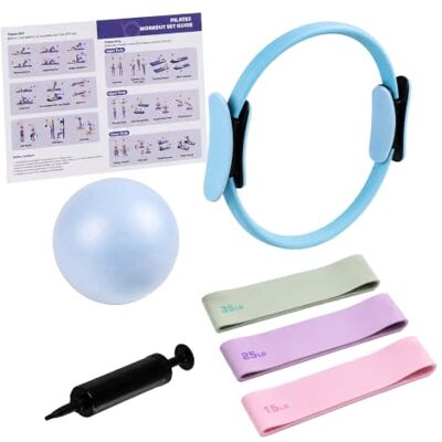 Relaxdays Pilatesset, 6-delig, kleur naar keuze Ring, bal met pomp, weerstandsbanden 3 sterktes, pilatesset voor thuis, inclusief oefeningen Relaxdays Pilatesset, 6-delig, kleur naar keuze Ring, bal met pomp, weerstandsbanden 3 sterktes, pilatesset voor thuis, inclusief oefeningen