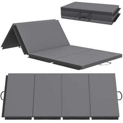HOMCOM Opvouwbare gymnastiekmat, dikke gymnastiekmat, 180 x 80 x 5 cm, met handvat, vloermat voor yoga, mma, sport, fitness, pilates, synthetische coating, grijs HOMCOM Opvouwbare gymnastiekmat, dikke gymnastiekmat, 180 x 80 x 5 cm, met handvat, vloermat voor yoga, mma, sport, fitness, pilates, synthetische coating, grijs