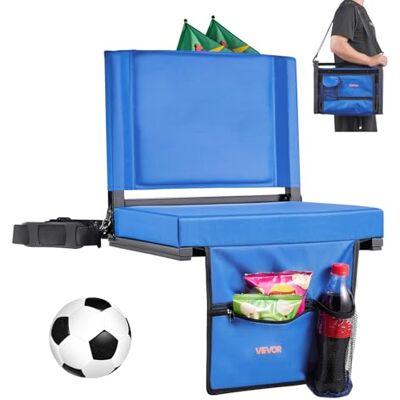 VEVOR Stadionstoel, opvouwbare bleekstoel met rugsteun en dik kussen, gewatteerde stadionstoel voor bleekmiddel, inclusief schouderriem, haken, bekerhouder en zijvak, blauwe bleekstoel VEVOR Stadionstoel, opvouwbare bleekstoel met rugsteun en dik kussen, gewatteerde stadionstoel voor bleekmiddel, inclusief schouderriem, haken, bekerhouder en zijvak, blauwe bleekstoel