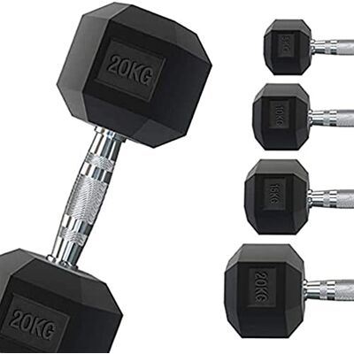 G5 HT SPORT Professionele zeshoekige halter, met rubber, 1 tot 50 kg, voor fitnessstudio's of thuisgymnastiek, ergonomische antislip handgreep, per stuk verkocht (17,5 kg) G5 HT SPORT Professionele zeshoekige halter, met rubber, 1 tot 50 kg, voor fitnessstudio's of thuisgymnastiek, ergonomische antislip handgreep, per stuk verkocht (17,5 kg)