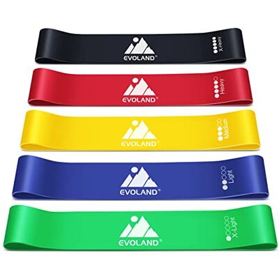 EVOLAND Fitnessbanden, 5 stuks, gymnastiekband, krachttraining, weerstandsbanden, set van natuurlijk rubber, weerstandsbanden met 5 niveaus, trainingsbanden voor armen en benen, oefeningen voor yoga, pilates EVOLAND Fitnessbanden, 5 stuks, gymnastiekband, krachttraining, weerstandsbanden, set van natuurlijk rubber, weerstandsbanden met 5 niveaus, trainingsbanden voor armen en benen, oefeningen voor yoga, pilates