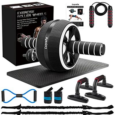 LUYATA Ab Roller Wheel, 10-in-1 Ab Oefening Wielen Kit met Weerstandsbanden, Kniemat, Jump Rope, Push-Up Bar Home Gym Apparatuur voor Mannen Vrouwen Kernkracht & Buikoefening LUYATA Ab Roller Wheel, 10-in-1 Ab Oefening Wielen Kit met Weerstandsbanden, Kniemat, Jump Rope, Push-Up Bar Home Gym Apparatuur voor Mannen Vrouwen Kernkracht & Buikoefening