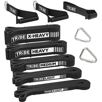 Tribe Lifting Lange weerstandsbanden om te trainen, optrekhulpbanden, weerstandsbanden met handgrepen, deuranker, stretchbanden voor oefenbanden, set weerstandsbanden Tribe Lifting Lange weerstandsbanden om te trainen, optrekhulpbanden, weerstandsbanden met handgrepen, deuranker, stretchbanden voor oefenbanden, set weerstandsbanden