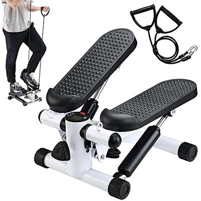 BAKAJI Stepper training fitness cardio benen buik heup met LCD-display calorieën tijd en elastische halters training armen schouders roestvrij stalen frame anti-slip pedalen (wit) BAKAJI Stepper training fitness cardio benen buik heup met LCD-display calorieën tijd en elastische halters training armen schouders roestvrij stalen frame anti-slip pedalen (wit)