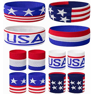 SHANGXING Amerikaanse vlag sport hoofdband & polsband set 4 stijlen gestreepte zweetbanden voor basketbal, voetbal, hardlopen, gym en oefening 1 hoofdband, 2 polsbandjes SHANGXING Amerikaanse vlag sport hoofdband & polsband set 4 stijlen gestreepte zweetbanden voor basketbal, voetbal, hardlopen, gym en oefening 1 hoofdband, 2 polsbandjes