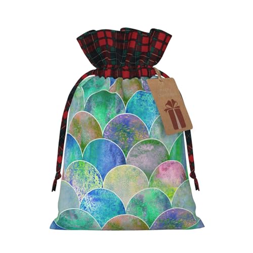 DURAGS Visschaal oceaan golf chique patchwork trekkoord geschenktas-doek geschenkzakje voor festivals, perfect voor speciale gelegenheden, Visschaal Ocean Wave, 1 Count (Pack of 1)