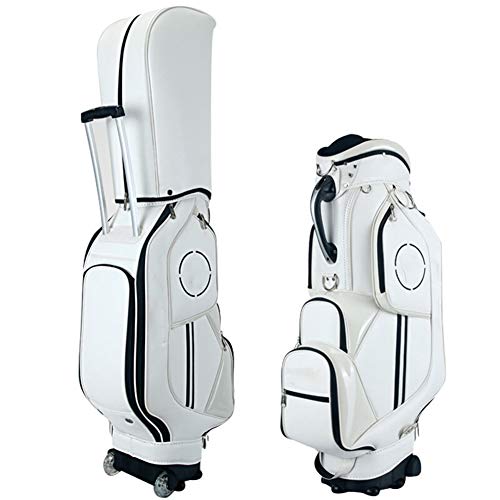 DYBHSD Golfclubkartassen, PU-zware golfclubtassen met wielen en hendels  Gemakkelijk te dragen schoudertas met 8-wegverdelers voor de golfbaan vision