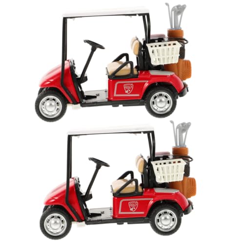 Yardwe 2 Stuks Model Golfkar Slaapkamer Golfkar Decor Eenvoudig Golfkarmodel Tafelblad Golfkar Ornament Desktop Golfkarretjes Rood Kind Legering Auto Terugtrekken Bureaublad