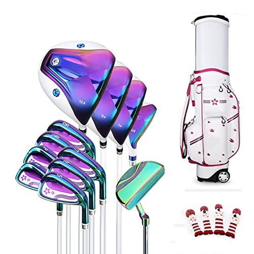 DYBHSD Complete golfclubs voor dames, golfclubset, golfleertrainingsset, carbon schacht 12 clubs, met keuzak vision