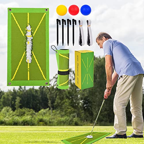 MAXEE Golf slagmat, draagbare golfswing-oefenmatten voor binnen en buiten, golftraining, hulpuitrusting, pak, 24 x 49 cm, minigolf, met haringen en 3 PU-ballen, kan worden opgerold