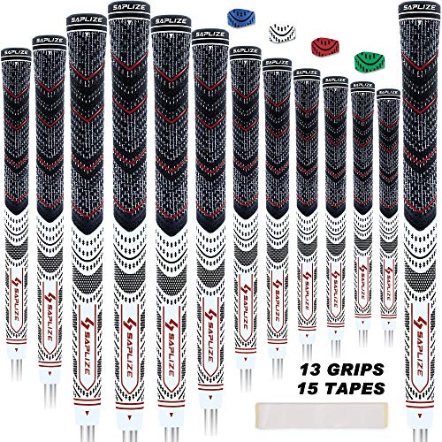 SAPLIZE CL04 Golfgrepen (13 handgrepen + tapes bundel), hybride rubber, golfclubhandgrepen, standaard, wit