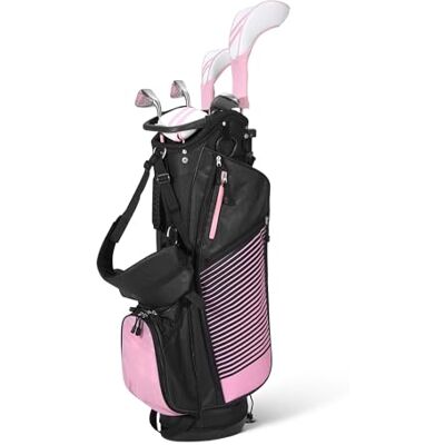 Amazon Basics Golfclubset, 6-delig met Draagtas, Extra Groot Slagvlak, Laag Zwaartepunt, Rechtshandig, Roze/zwart Amazon Basics Golfclubset, 6-delig met Draagtas, Extra Groot Slagvlak, Laag Zwaartepunt, Rechtshandig, Roze/zwart