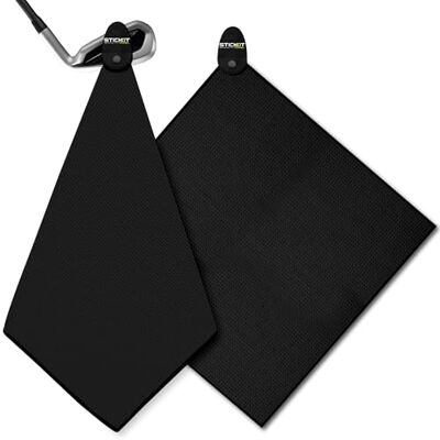 STICKIT Magnetische golfhanddoek, zwart Top-Tier microfiber golfhanddoek met diepe wafelzakken Industriële sterkte magneet voor sterke grip op golfkarren of clubs STICKIT Magnetische golfhanddoek, zwart Top-Tier microfiber golfhanddoek met diepe wafelzakken Industriële sterkte magneet voor sterke grip op golfkarren of clubs