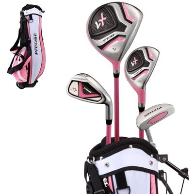 Precise Distinctive Girls Pink Junior Golf Club Set for Age 3 to 5 (Height 3' to 3'8"), Left Handed Only, Set Includes: Driver, Hybrid Wood, #7 Iron, Putter, Bonus Stand Bag & 2 Headcovers Precise Distinctive Girls Pink Junior Golf Club Set for Age 3 to 5 (Height 3' to 3'8"), Left Handed Only, Set Includes: Driver, Hybrid Wood, #7 Iron, Putter, Bonus Stand Bag & 2 Headcovers