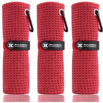 Handy Picks Microvezel golfhanddoek (40 x 40 cm) met karabijnhaak clip, wafelpatroon golfhanddoek haak en lus sluiting de handige golfreinigingshanddoek (rood) Handy Picks Microvezel golfhanddoek (40 x 40 cm) met karabijnhaak clip, wafelpatroon golfhanddoek haak en lus sluiting de handige golfreinigingshanddoek (rood)
