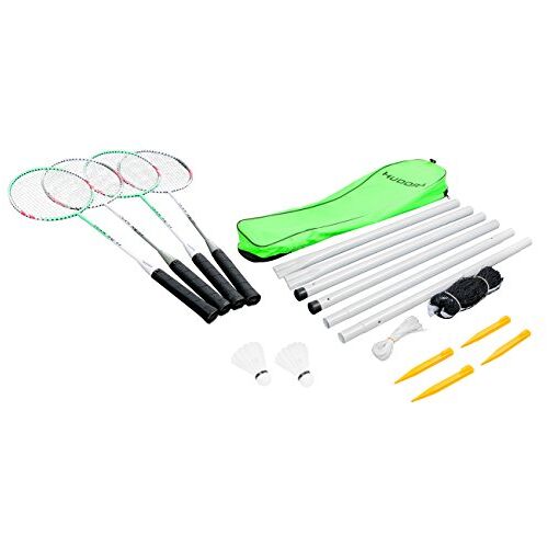 HUDORA Badmintonset met net 4 badmintonshakers + 2 kurkbadmintonballen 76413