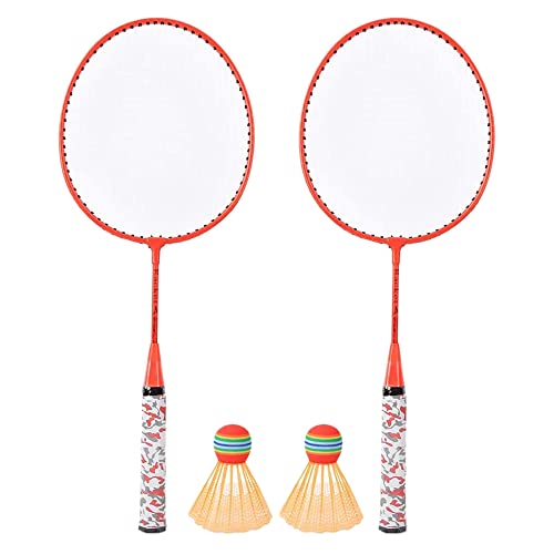 Niniang Badmintonracket voor kinderen, veerracket sportracket met 2 ballen voor kinderen, outdoor sportspelers, oranje