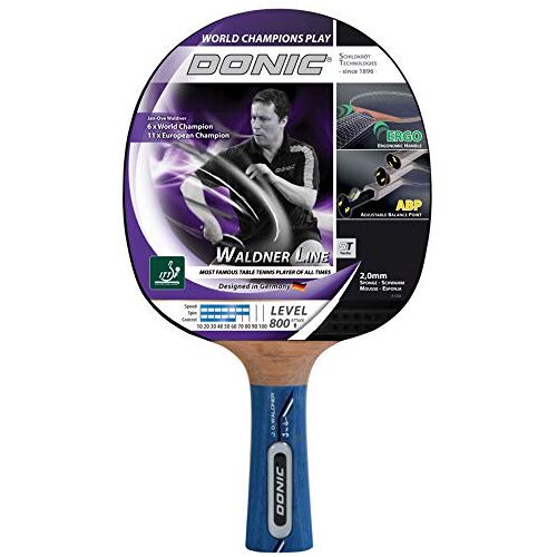 Donic-Schildkröt Donic-bord kröt tafeltennisbatje Waldner 800, ABP-greep, 2,0 mm spons, Vari Slick ITTF bekleding, 754882