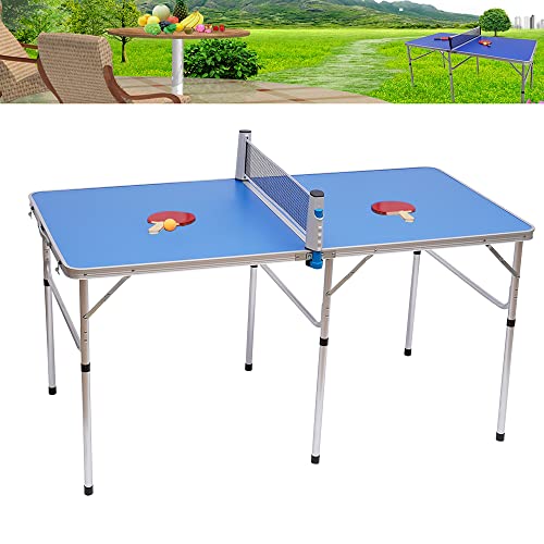 QRANSEUYXY Inklapbare tafeltennis, tafeltennistafel met 1 net, 2 rackets en 3 tafeltennisballen, voor buiten en binnen, afmetingen 152 x 76 x 76 cm