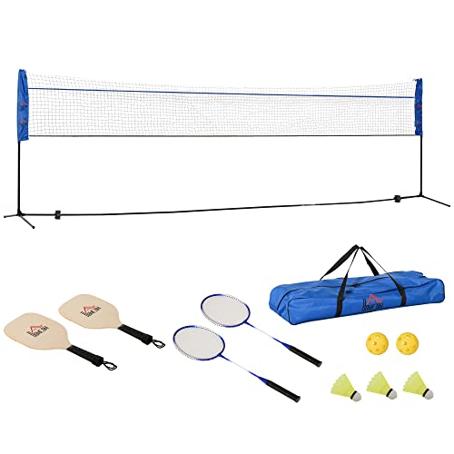 HOMCOM badmintonnet badmintonnet tennisnet met badmintonracket opvouwbaar in hoogte verstelbaar met transporttas blauw+zwart