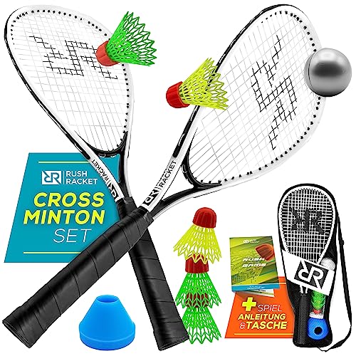 Rush Racket Set RS3 Speed Badmintonset 5-delig (2x rackets, 5x shuttles, 1x softball, 8x veldmarkering, 1x draagtas) Crossminton Set Turbo Badmintonset Speedbadmintonset (wit)