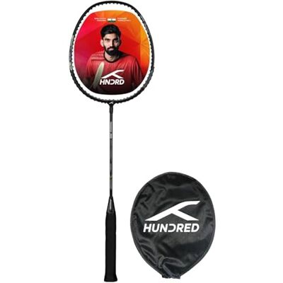 HUNDRED Powertek 200 PRO Graphite Strung Badminton Racket with Full Racket Cover (Black) For Intermediate Players Weight: 95 grams Maximum String Tension 18-20lbs HUNDRED Powertek 200 PRO Graphite Strung Badminton Racket with Full Racket Cover (Black) For Intermediate Players Weight: 95 grams Maximum String Tension 18-20lbs