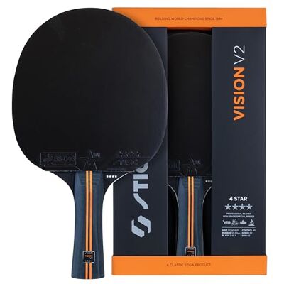 Stiga Vision V2 Tafeltennisracket, hoge snelheid en controle, ITTF goedgekeurde Star 4-coating, 2,0 mm spons, Crystal Technology, 5-laagse houten kern, concave handgreep Stiga Vision V2 Tafeltennisracket, hoge snelheid en controle, ITTF goedgekeurde Star 4-coating, 2,0 mm spons, Crystal Technology, 5-laagse houten kern, concave handgreep