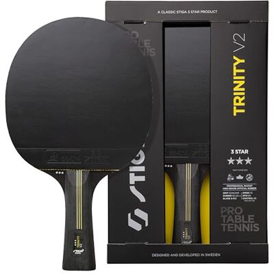 Stiga Trinity V2 Tafeltennisbat, 3-sterrenmes, ITTF-goedgekeurd rubber, ergonomische grip, voor aanvallende spelers Stiga Trinity V2 Tafeltennisbat, 3-sterrenmes, ITTF-goedgekeurd rubber, ergonomische grip, voor aanvallende spelers