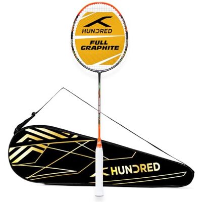 HUNDRED Powertek 1000 PRO Graphite Strung Badminton Racket with Full Racket Cover For Intermediate Players 95 grams Maximum String Tension 26lbs HUNDRED Powertek 1000 PRO Graphite Strung Badminton Racket with Full Racket Cover For Intermediate Players 95 grams Maximum String Tension 26lbs