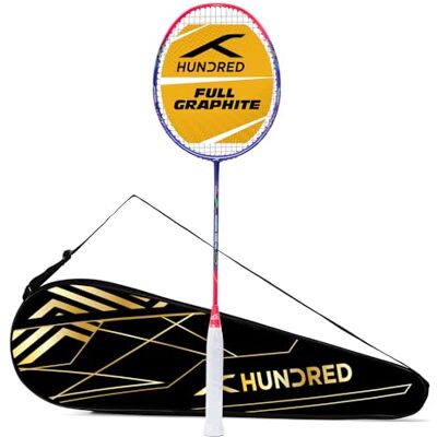 HUNDRED Powertek 1000 PRO Graphite Strung Badminton Racket with Full Racket Cover (Navy/Pink) For Intermediate Players 95 grams Maximum String Tension 26lbs HUNDRED Powertek 1000 PRO Graphite Strung Badminton Racket with Full Racket Cover (Navy/Pink) For Intermediate Players 95 grams Maximum String Tension 26lbs