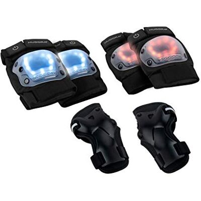 HUDORA Beschermingsset voor kinderen en volwassenen, optimale zichtbaarheid op skaten, scooters, MTB dankzij 11 ledlampen, incl. elleboogbeschermers, kniebeschermers en polsbeschermers. HUDORA Beschermingsset voor kinderen en volwassenen, optimale zichtbaarheid op skaten, scooters, MTB dankzij 11 ledlampen, incl. elleboogbeschermers, kniebeschermers en polsbeschermers.