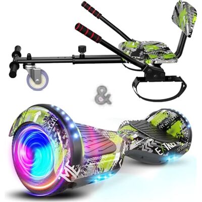 SISIGAD Go Kart Conversie Kit Hoverboard met Seat Attachment, 6,5 inch wielen, kinderhoverboard met bluetooth-speakerverlichting, elektrische zelfbalancerende scooter voor meisjes en jongens, cadeau SISIGAD Go Kart Conversie Kit Hoverboard met Seat Attachment, 6,5 inch wielen, kinderhoverboard met bluetooth-speakerverlichting, elektrische zelfbalancerende scooter voor meisjes en jongens, cadeau